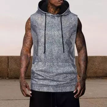 Мужской летний жилет с капюшоном и шнурком без рукавов, бронзовый 70-х годов, ретро-стиль, клубная вечеринка, дискотека, топ, свободная спортивная толстовка S синий