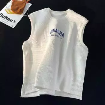 Мужской летний жилет с круглым вырезом без рукавов и широкими бретелями, фитнес-жилет с 3D полосками, футболка в уличном стиле, быстросохнущий баскетбольный топ M белый