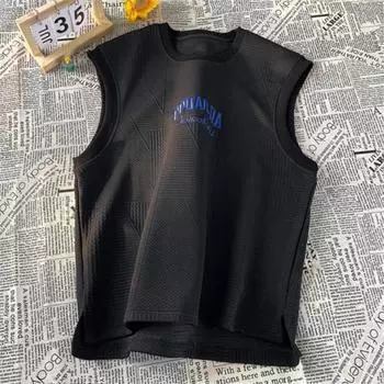 Мужской летний жилет с круглым вырезом без рукавов и широкими бретелями, фитнес-жилет с 3D полосками, футболка в уличном стиле, быстросохнущий баскетбольный топ XL чёрный