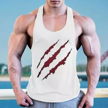 Мужской летний жилет с круглым вырезом без рукавов, свободный крой, спортивный топ, быстросохнущий спортивный жилет с принтом кровавой лапы, жилет для фитнеса, повседневная одежда XL серый
