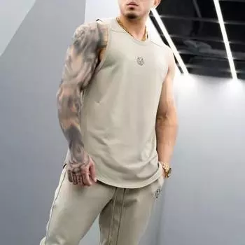 Мужской летний жилет с круглым вырезом без рукавов, майка для фитнеса с боковым карманом на молнии, свободный жилет для бега, спортивная одежда для бодибилдинга M чёрный