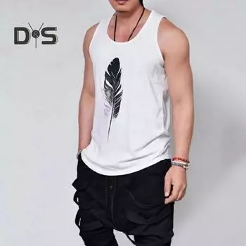 Мужской летний жилет с круглым вырезом, без рукавов, с принтом перьев, жилет-борцовка, быстросохнущий, с широкими бретелями, майки L белый