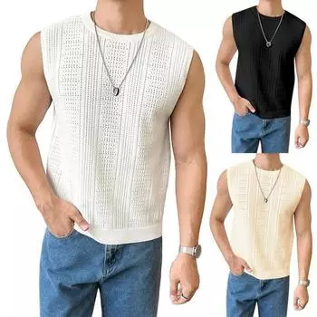 Мужской летний жилет с круглым вырезом без рукавов, однотонные топы, облегающие, дышащие, трикотажные топы на каждый день M белый
