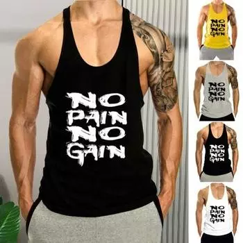 Мужской летний жилет с круглым вырезом без рукавов, свободный крой, спортивный топ, быстросохнущий спортивный топ с буквенным принтом, бодибилдинг, фитнес-майка L чёрный