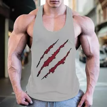 Мужской летний жилет с круглым вырезом без рукавов, свободный крой, спортивный топ, быстросохнущий спортивный жилет с принтом кровавой лапы, жилет для фитнеса, повседневная одежда XL серый