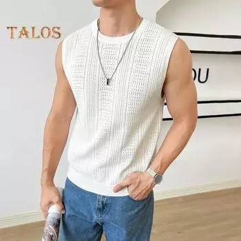 Мужской летний жилет с круглым вырезом без рукавов, однотонные топы, облегающие, дышащие, трикотажные топы, повседневная одежда M белый