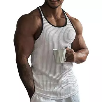 Мужской летний жилет с широкими плечами в вертикальную полоску, мужской повседневный спортивный жилет M белый