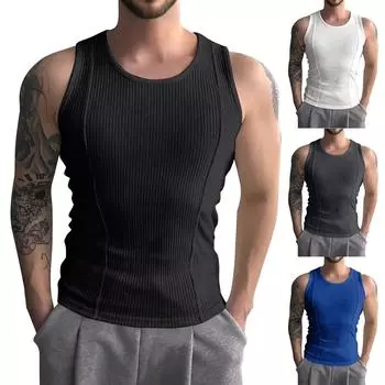 Мужской летний жилет с широкими плечами в вертикальную полоску, однотонный, мужской повседневный спортивный жилет L чёрный