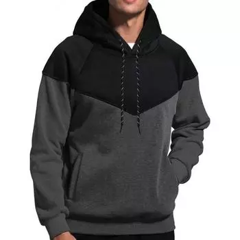 Мужской лоскутный свитер с капюшоном, трикотажный свитшот с длинными рукавами в стиле колор-блок, с завязками и карманами S