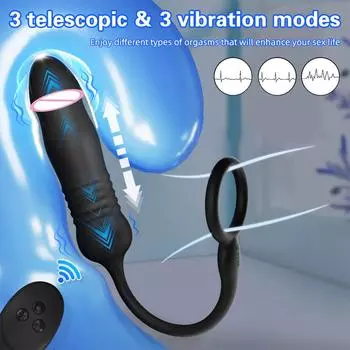 Мужской массажер простаты, анальная пробка с кольцом для пениса, телескопический вибратор, беспроводное управление, кольцо для фиксации спермы в анусе, секс-игрушка для мужчин