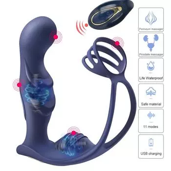 Мужской массажер простаты для промежности, беспроводной пульт дистанционного управления, Анальная пробка, кольцо для члена, 11 режимов, вибратор, товары для взрослых с задержкой эякуляции