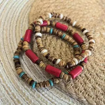 Мужской массивный браслет из деревянных бусин. Браслет из бирюзового бисера коричневый