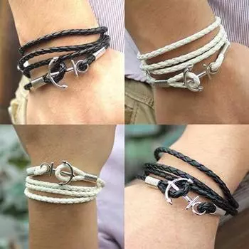 Мужской многослойный плетеный браслет из искусственной кожи с подвеской «Бесконечность» чёрный