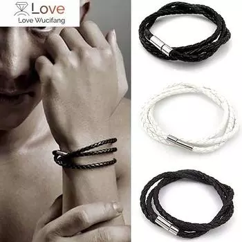 Мужской многослойный плетеный кожаный браслет унисекс, кожаный браслет-манжета, переплетенный браслет из 3 веревок белый