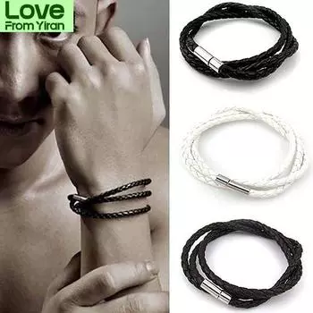 Мужской многослойный плетеный кожаный браслет унисекс, кожаный браслет-манжета, переплетенный браслет из 3 веревок белый