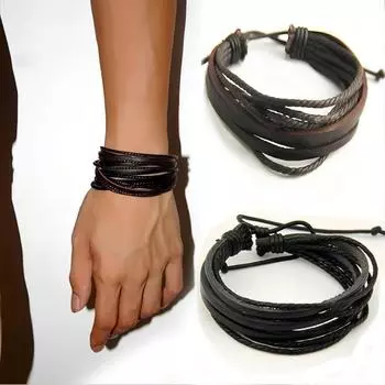 Мужской модный браслет ручной работы из многослойной кожи