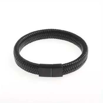 Мужской модный черный браслет из искусственной кожи с металлической магнитной застежкой, аксессуар в классическом стиле Black-7.28inch