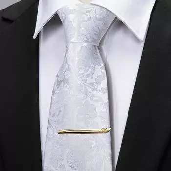 Мужской модный галстук с цветочным принтом, белый, бежевый, жаккаровый, шелковый галстук, золотой зажим для галстука, комплект, свадебный, деловой, деловой N-0341