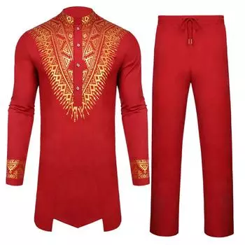 Мужской модный халат в этническом стиле, мужской повседневный халат с горячим тиснением и принтом L красный