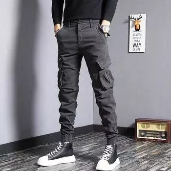 Мужской модный хлопковый комбинезон свободного кроя на молнии на осень 3XL чёрный