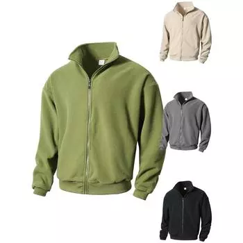 Мужской модный кардиган, сохраняющий тепло, шерстяное пальто, плюшевый воротник-стойка, кардиган на молнии, повседневный флисовый однотонный свитер XXL чёрный