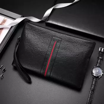 Мужской модный клатч - натуральная кожа, роскошная сумка-конверт из коровьей кожи чёрный