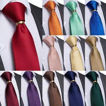 Мужской модный комплект галстуков, однотонный шелковый галстук, носовой платок, запонки, золотое кольцо, галстук для свадебной вечеринки N-7142