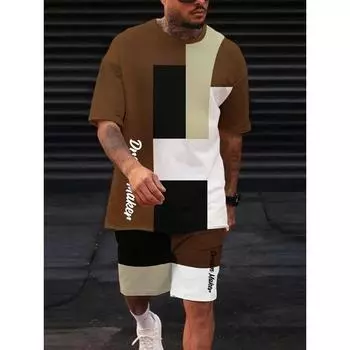 Мужской модный костюм в стиле Харадзюку, футболка с короткими рукавами + шорты, комплект из двух предметов, мужская модная спортивная одежда больших размеров, повседневная мужская одежда S