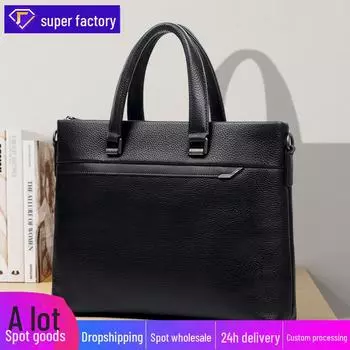 Мужской модный кожаный портфель класса люкс - натуральная коровья кожа премиум-класса чёрный