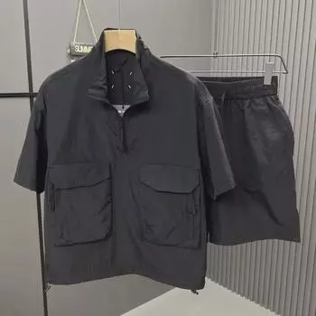 Мужской модный летний спортивный костюм: Красивая рубашка поло с короткими рукавами 2024 года XL серый