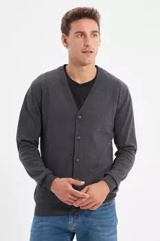 Мужской модный новый кардиган антрацитовый приталенный кардиган на пуговицах с v-образным вырезом