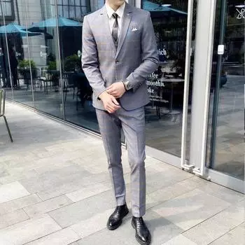 Мужской модный осенний комплект из 3 предметов: блейзер + жилет + брюки, деловой костюм для вечеринки и свадьбы XXL синий