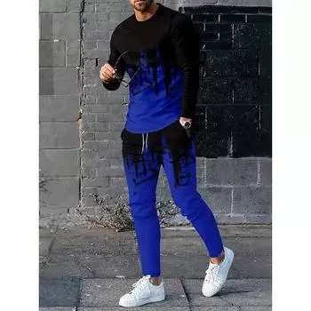 Мужской модный повседневный комплект одежды, стильная футболка с длинным рукавом и принтом, дышащие спортивные штаны, идеально подходят для повседневного комфорта на свежем воздухе S