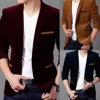 Мужской модный повседневный тонкий маленький вельветовый костюм для отдыха джентльмена в Англии L вино красного