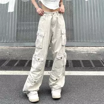 Мужской модный ретро-комбинезон с широкими штанинами и множеством карманов 2XL абрикосовый