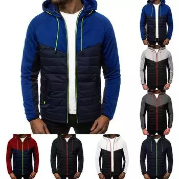 Мужской модный свитер с капюшоном на молнии, пальто с цветными блоками, кардиган XL