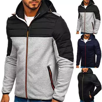 Мужской модный свитер с капюшоном на молнии, пальто с цветными блоками, кардиган XL тёмно-синий