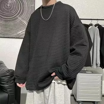 Мужской модный текстурированный свитер с длинными рукавами из плотной ткани - весна/осень, свободный покрой, повседневный топ с круглым вырезом XL белый