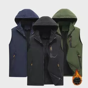 Мужской модный тонкий жилет с капюшоном: Утепленный жилет из бархата для улицы на осень/зиму 3XL армия зеленый