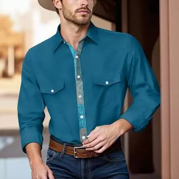 Мужской модный топ кэжуал с короткими рукавами, лацканами и длиной до плеч L синий