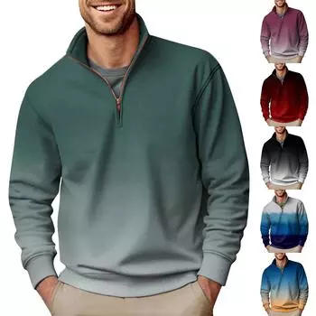 Мужской модный топ, повседневный приталенный пуловер с длинным рукавом на молнии, маленький высокий воротник L чёрный