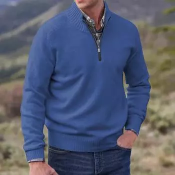 Мужской модный топ, повседневный приталенный пуловер с длинным рукавом на молнии, маленький высокий воротник M фиолетовый