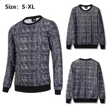 Мужской модный вязаный свитер с принтом, круглый вырез, длинный рукав, свободный свитер S чёрный