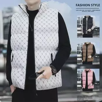 Мужской модный жилет с воротником-стойкой: Осенне-зимняя хлопковая куртка для молодежи - повседневный, модный дизайн с буквами M розовый