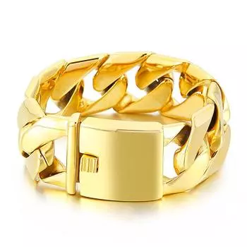 Мужской модный золотой браслет шириной 31 мм из титановой стали в стиле хип-хоп для мужчин в Европе и Америке 24.5cm