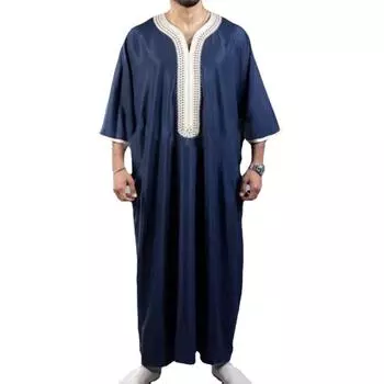 Мужской мусульманский марокканский халат, исламский костюм, Рамадан, вышитый традиционный халат, большие размеры XXXXL темно-синий