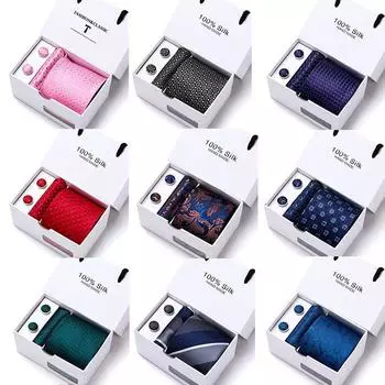 Мужской набор галстуков в подарочной коробке, набор из 5 предметов, групповой галстук, деловой, свадебный галстук