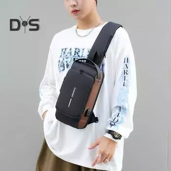 Мужской нагрудный рюкзак, водонепроницаемая противоугонная молния, светоотражающий дизайн, USB-порт для зарядки, портативная сумка-слинг, рюкзак для путешествий на открытом воздухе, через плечо чёрный