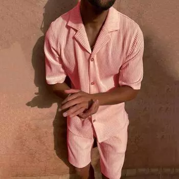 Мужской наряд из 2 шт./компл., рубашка с короткими рукавами и карманами, эластичная резинка на талии, шорты с широкими штанинами, комплект с вафельной текстурой S темно-серого