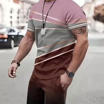 Мужской наряд, повседневная полосатая футболка с круглым вырезом и шорты в тон, комплект из 2 предметов для летнего активного отдыха S